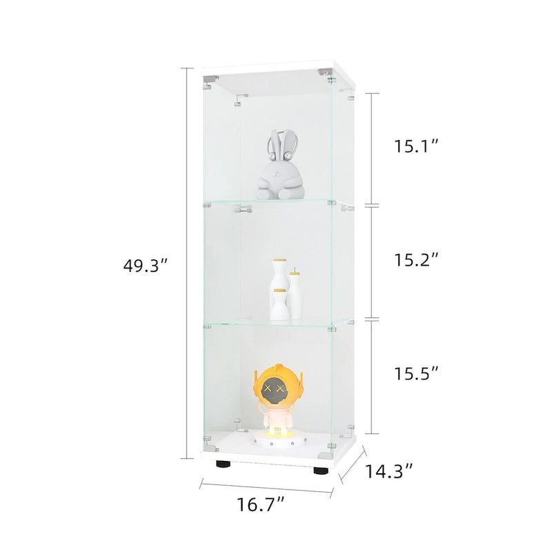 Vitrine d'affichage en verre trempé blanc avec 3 étagères et une porte