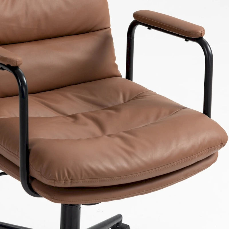 Chaise de bureau mi-dos en cuir PU avec accoudoirs, roulettes, pivotante, réglable en hauteur, marron/noir