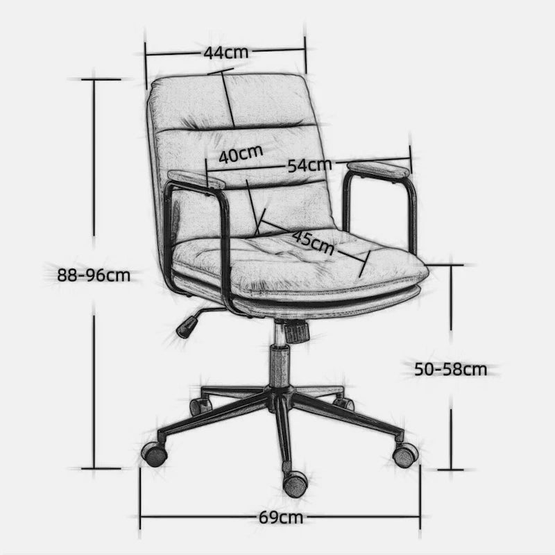 Chaise de bureau mi-dos en cuir PU avec accoudoirs, roulettes, pivotante, réglable en hauteur, marron/noir