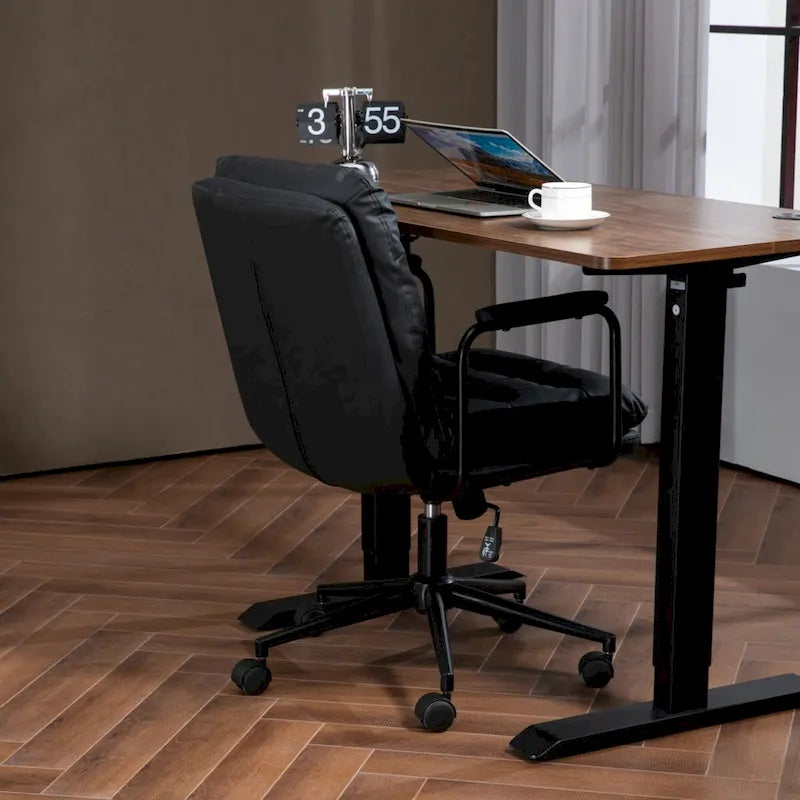 Chaise de bureau mi-dos en cuir PU avec accoudoirs, roulettes, pivotante, réglable en hauteur, marron/noir
