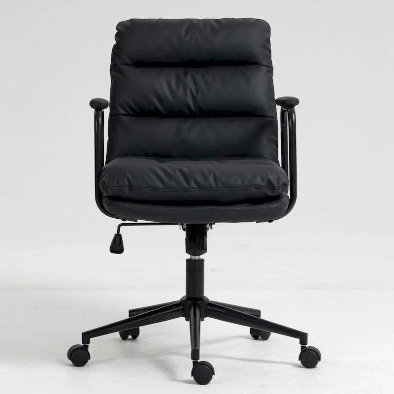 Chaise de bureau mi-dos en cuir PU avec accoudoirs, roulettes, pivotante, réglable en hauteur, marron/noir