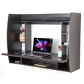 Bureau mural flottant avec étagères de rangement multiples, Noir/Marron/Blanc