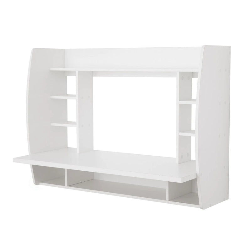 Bureau mural flottant avec étagères de rangement multiples, Noir/Marron/Blanc