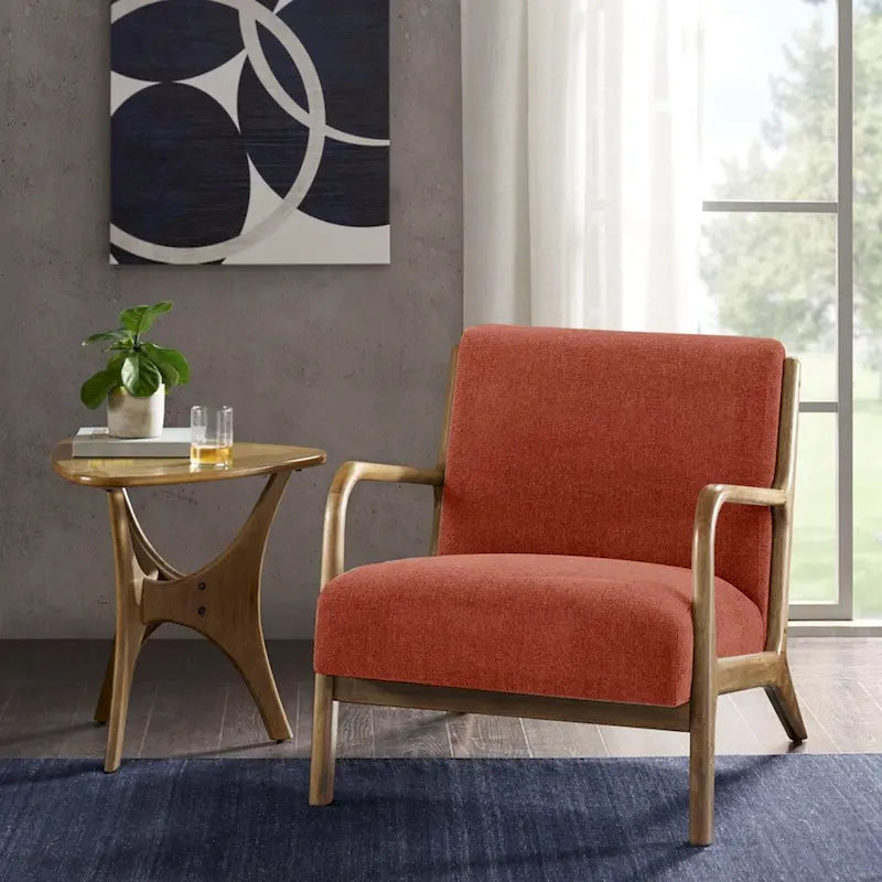 Fauteuil d'appoint du milieu du siècle avec cadre en bois massif, Orange épicé