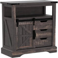 Meuble bas de ferme avec porte coulissante de style grange et tiroirs, blanc antique