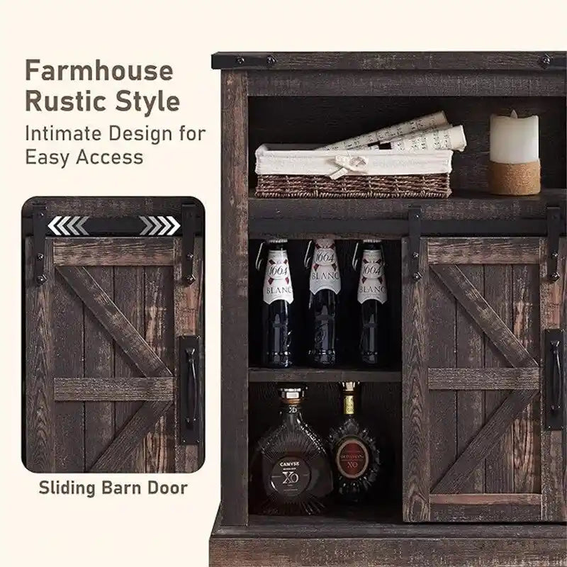 Meuble bas de ferme avec porte coulissante de style grange et tiroirs, blanc antique