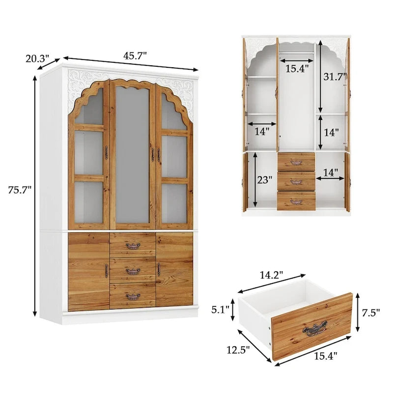 Ensemble de deux armoires Grand Closet d'inspiration vintage avec accents en métal
