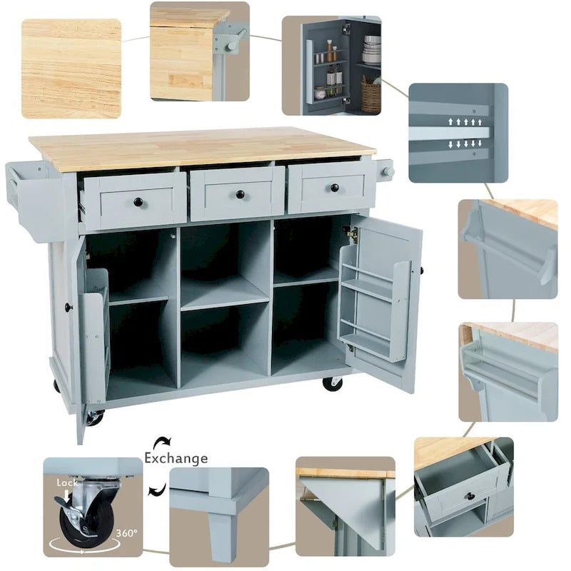 Desserte de cuisine avec plateau rabattable en bois d'hévéa